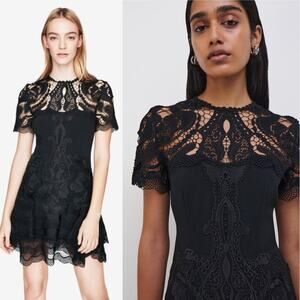 Jonathan Simkhai Black Paislee Lace Layered Handkerchief Hem Mini Dress size 12